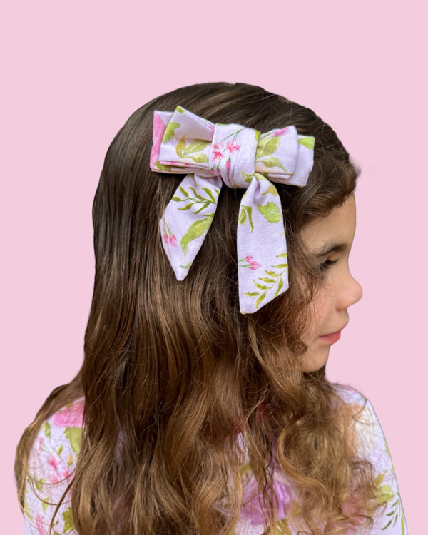 Summer Bunny Floral Lush Bamboo Bow Hair Clip