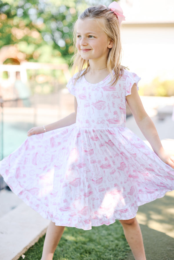 Golf Toile Ruffle Twirl Dress