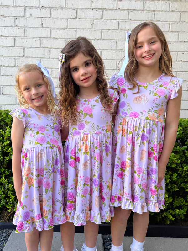 Summer Bunny Floral Ruffle Twirl Dress